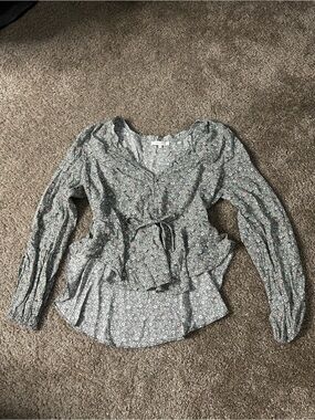 Olivaceous Sage Green Floral Tie-Front Long Sleeve Top